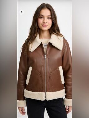 GAP Brown Bomber Jacket with Cream Sherpa Trim